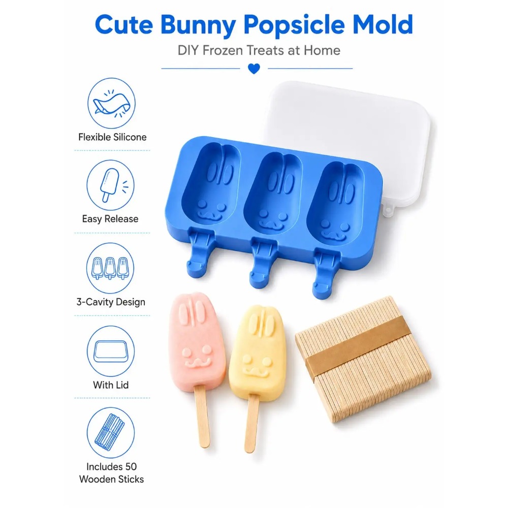 1pc 3-Cavity Silicone Popsicle - огляд і ціна Bunny Cake Mold