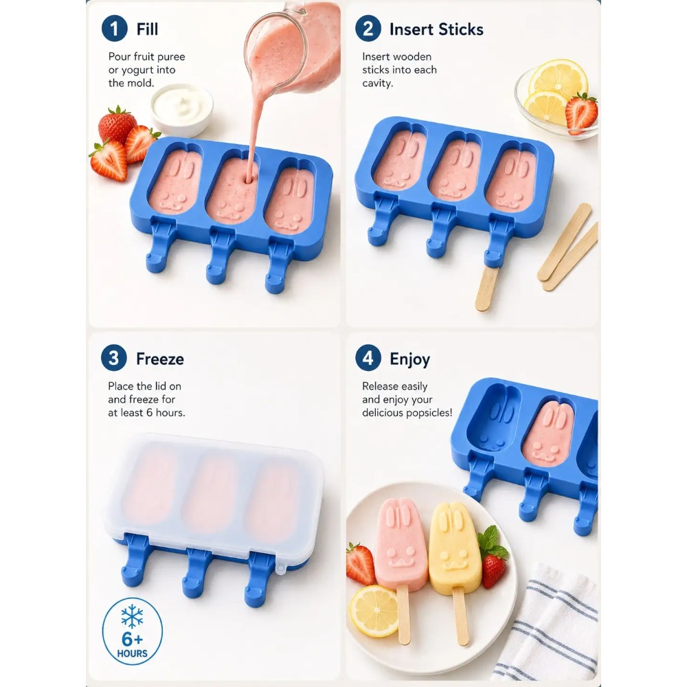 1pc 3-Cavity Silicone Popsicle - огляд і ціна Bunny Cake Mold