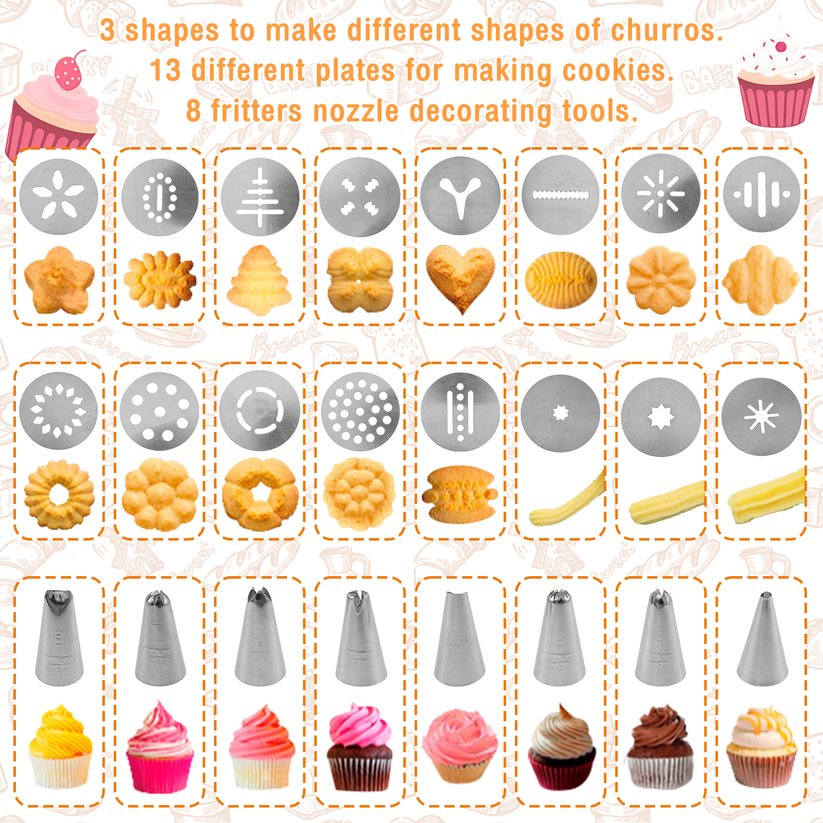 Cookie Press Gun Tips Set Stai - огляд і ціна Churros Maker Gun