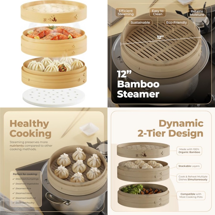 Bamboo Steamer Basket - 2-Tier - огляд і ціна Bao Steamer Bamboo