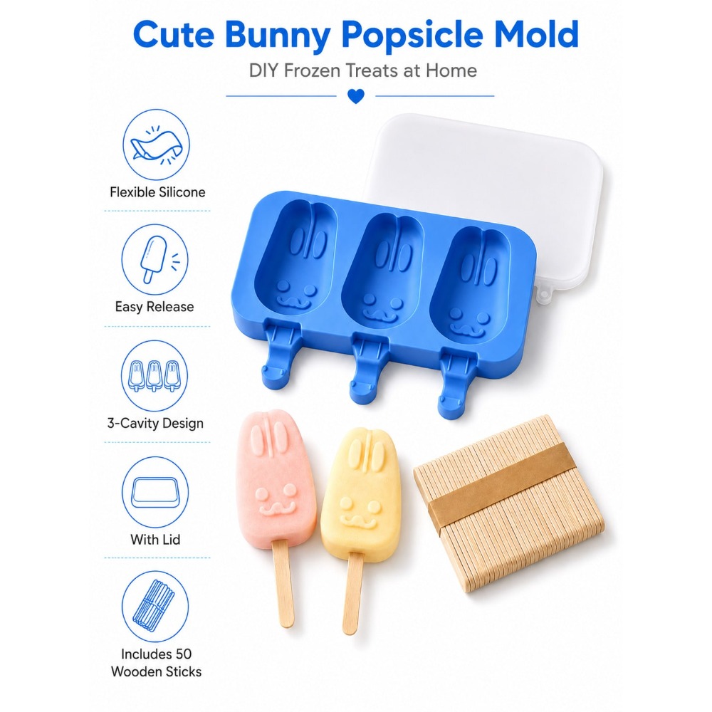 1pc 3-Cavity Silicone Popsicle - огляд і ціна Bunny Cake Mold